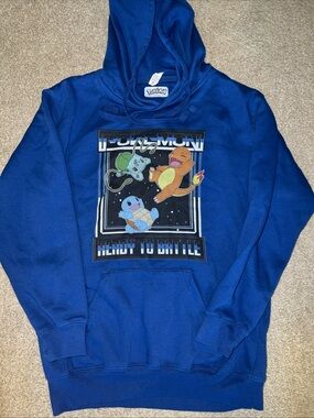 Pokemon Blue Pullover Hoodie with Logo Accent